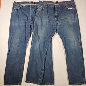 Wrangler FR Jeans Mens 42x34 Lot 2 Blue Medium Wash Flame Resistant Regular Fit